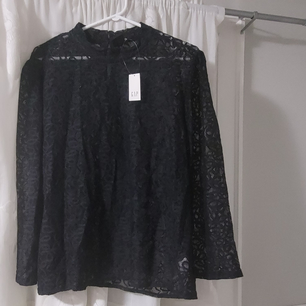 NWT Gap Black Lace L/S Blouse